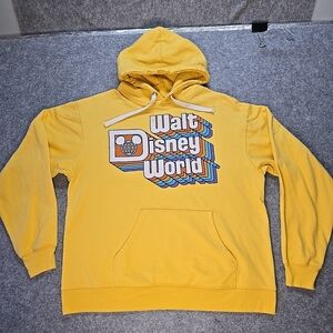 Walt Disney World Adult Retro Hoodie Size Medium Yellow Pullover Mickey TV